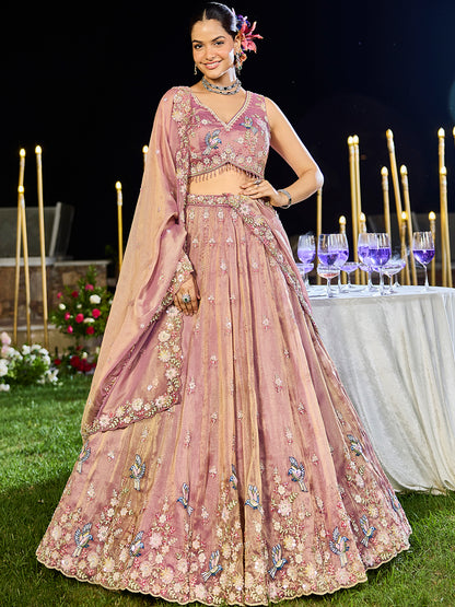 Lavender- Tissue Fabric Beads & Sequence Embroidered Ready to Wear crop top lehenga Choli & Dupatta