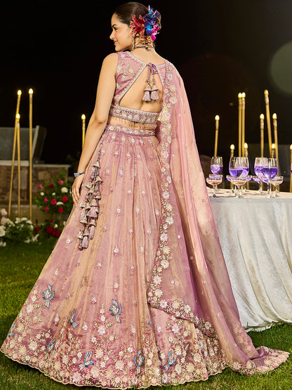 Lavender- Tissue Fabric Beads & Sequence Embroidered Ready to Wear crop top lehenga Choli & Dupatta