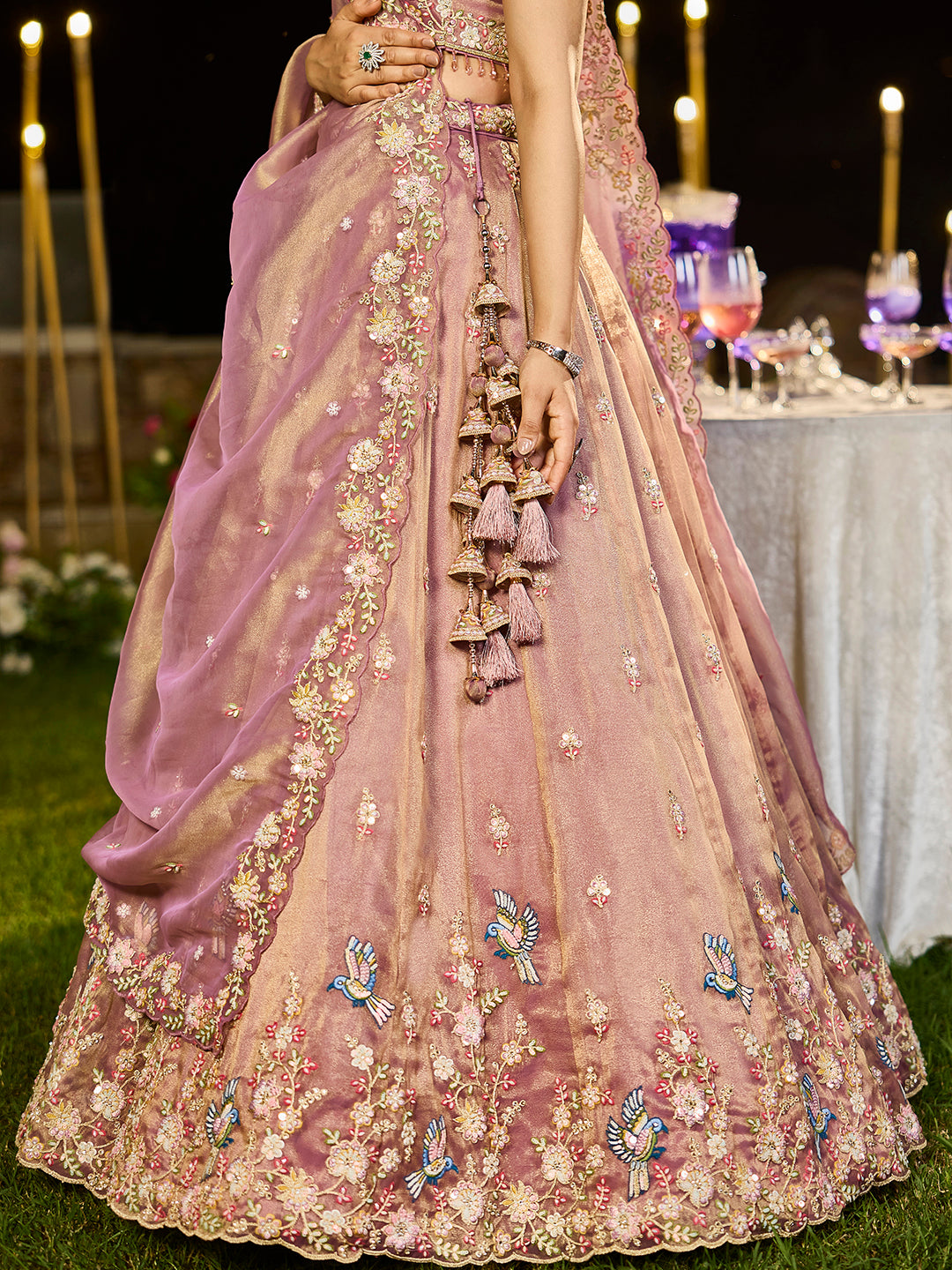 Lavender- Tissue Fabric Beads & Sequence Embroidered Ready to Wear crop top lehenga Choli & Dupatta