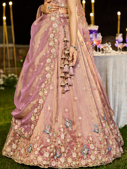 Lavender- Tissue Fabric Beads & Sequence Embroidered Ready to Wear crop top lehenga Choli & Dupatta