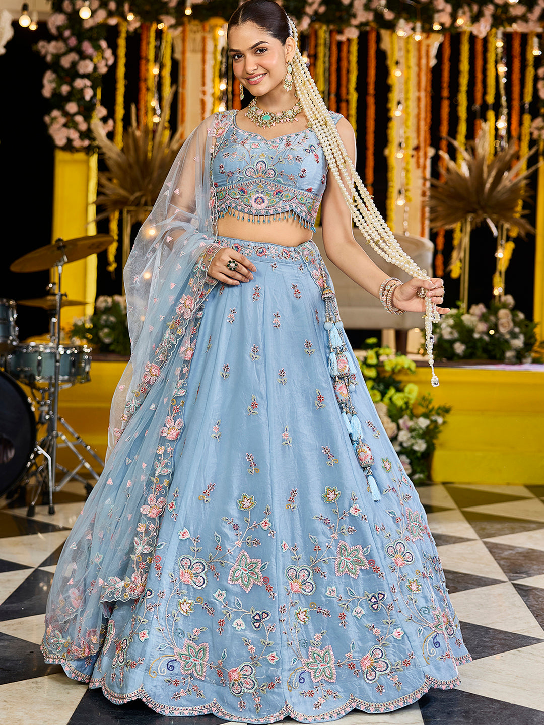 silk lehenga dress Coral Bridal Choli sequins. 50/XL-2 Size Mehndi South Indian