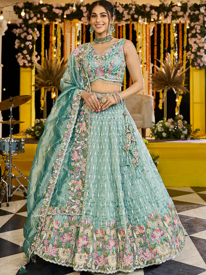 Peach pink Satin Silk Fabric Sequins Embroidered Ready to Wear Crop top Lehenga Choli & Dupatta