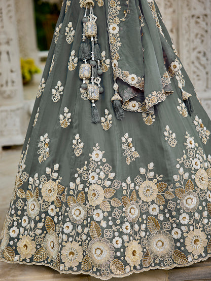 Pink Lavender- Organza Fabric Beads & Sequence Embroidered Ready to Wear crop top lehenga Choli & Dupatta