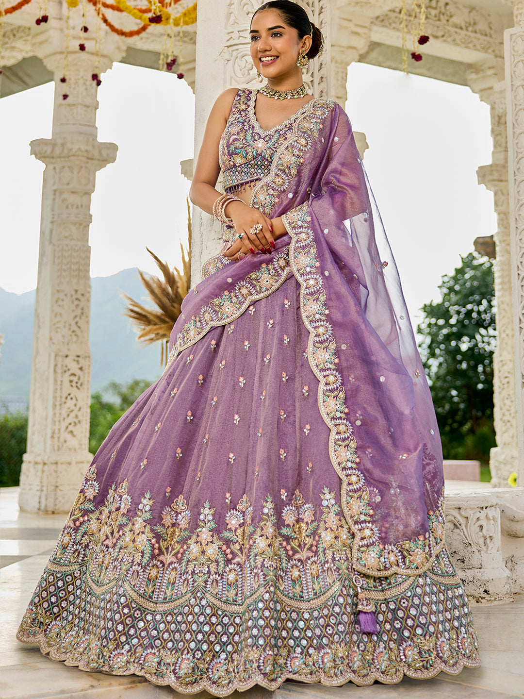 Sky blue - Satin Silk Fabric Sequins Embroidered Ready to Wear Crop top Lehenga Choli & Dupatta