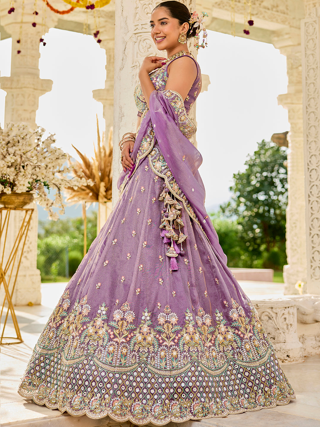 Sky blue - Satin Silk Fabric Sequins Embroidered Ready to Wear Crop top Lehenga Choli & Dupatta