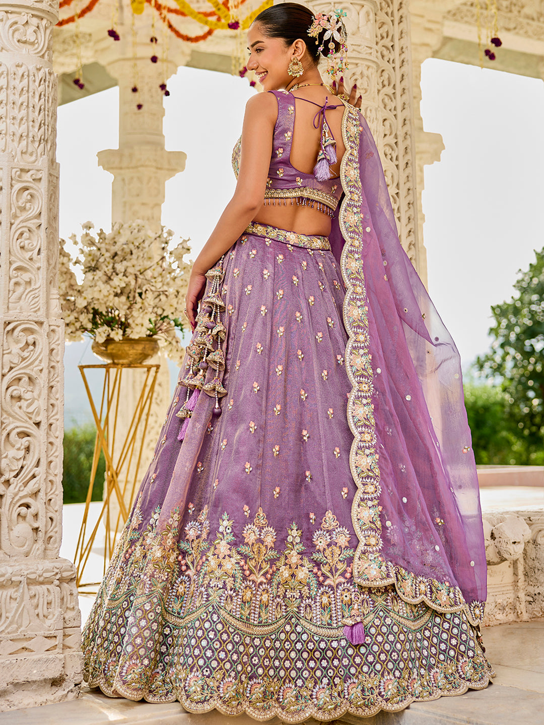 Sky blue - Satin Silk Fabric Sequins Embroidered Ready to Wear Crop top Lehenga Choli & Dupatta
