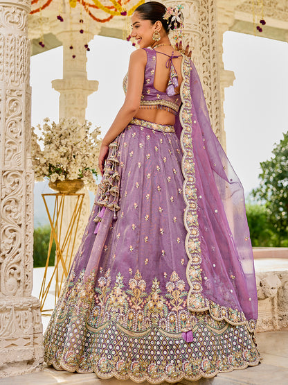 Sky blue - Satin Silk Fabric Sequins Embroidered Ready to Wear Crop top Lehenga Choli & Dupatta