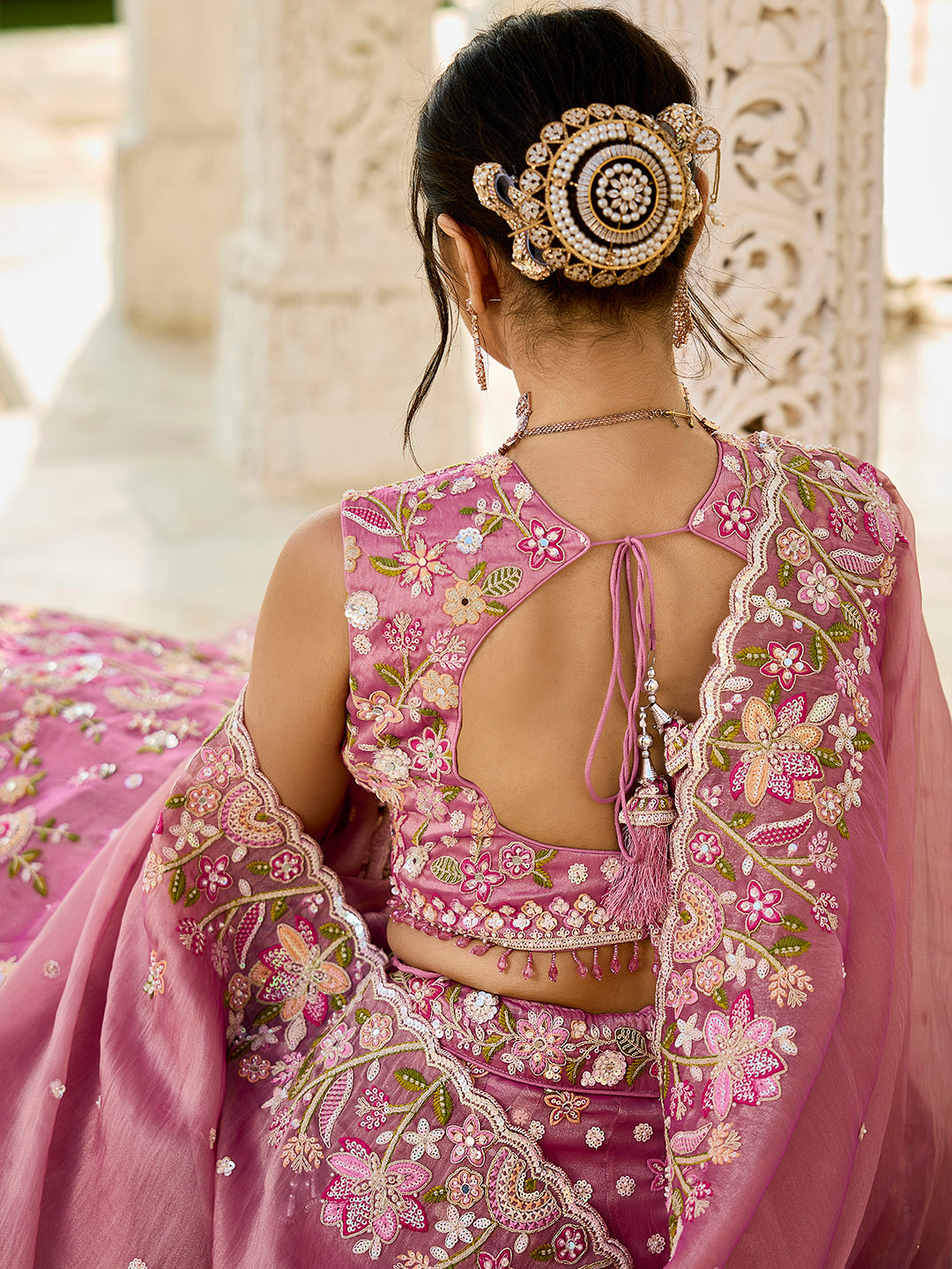 Yellow- Organza Fabric Beads & Sequence Embroidered Ready to Wear Crop top Lehenga Choli & Dupatta