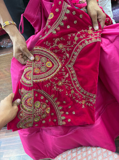 Fantastic Rani pink peacock handwork handmade bridal Lehenga