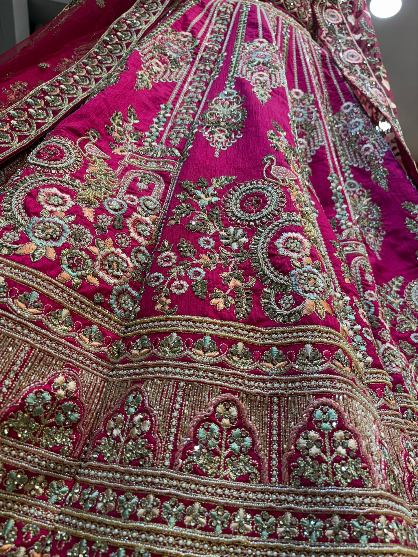 Designer rani pink double dupatta bridal Lehenga Delhi Chandni Chowk