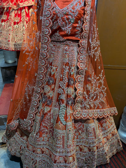 Orange Peacock Lehenga