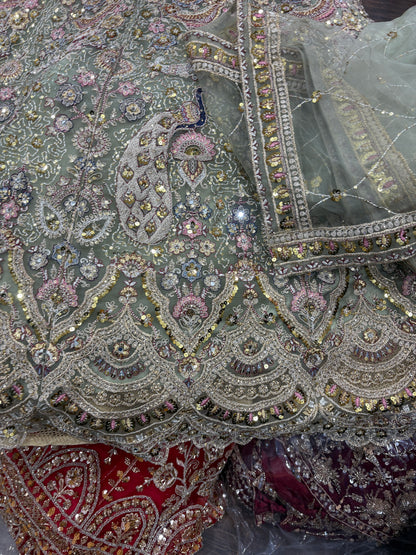 Engaging green peacock crop top Lehenga 16 kali