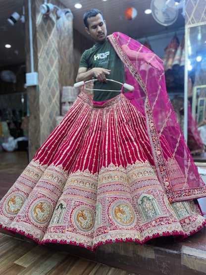 Elegant maroon peacock ball bridal Lehenga