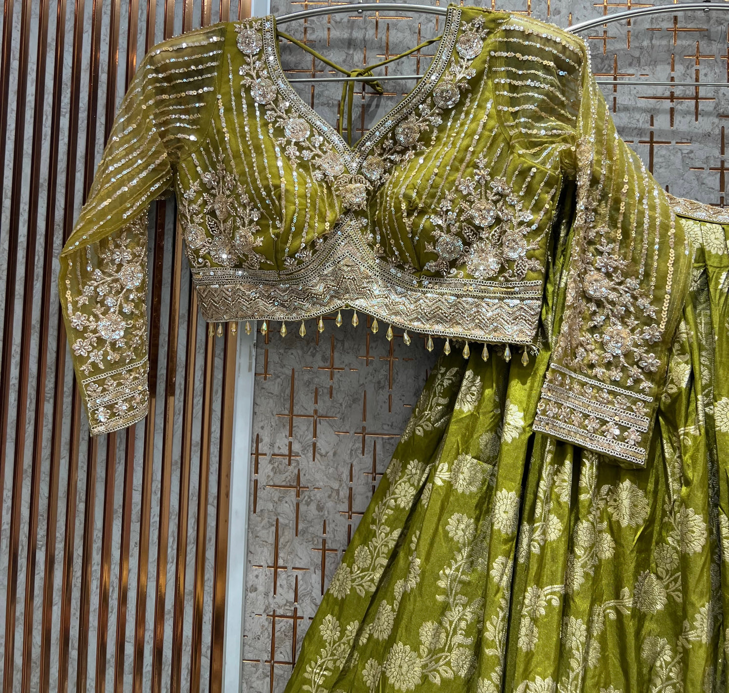 Yellow Haldi Mehendi Crop Top Lehenga