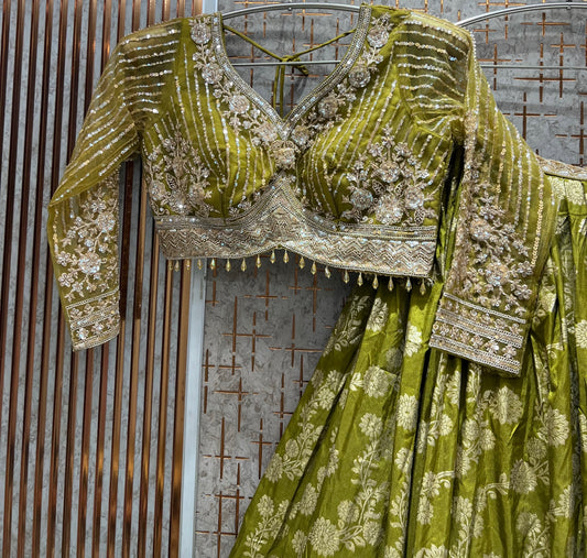 Yellow Haldi Mehendi Crop Top Lehenga