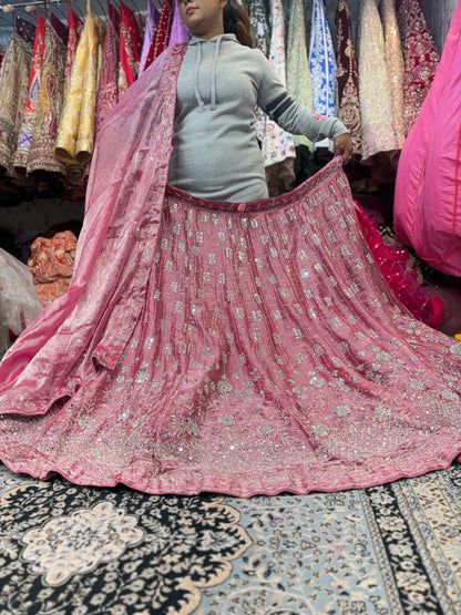 Tremendous Baby pink Mirror work Lehenga