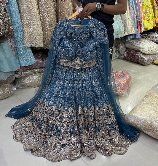 Blue Crop top Lehenga