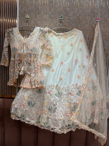 White Farshi garara Long Indo Dress crop top lehenga