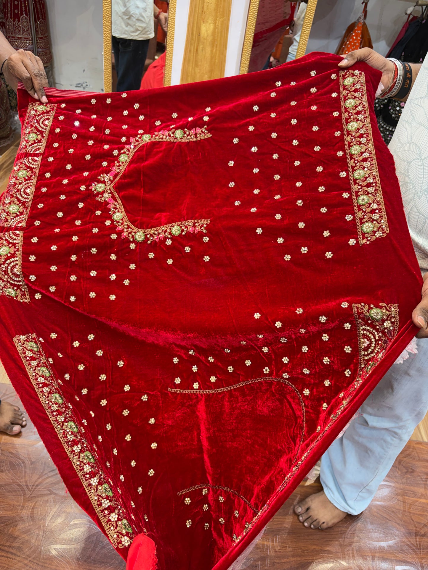 Maroon Pink Red Multikali Ball Bridal Lehenga