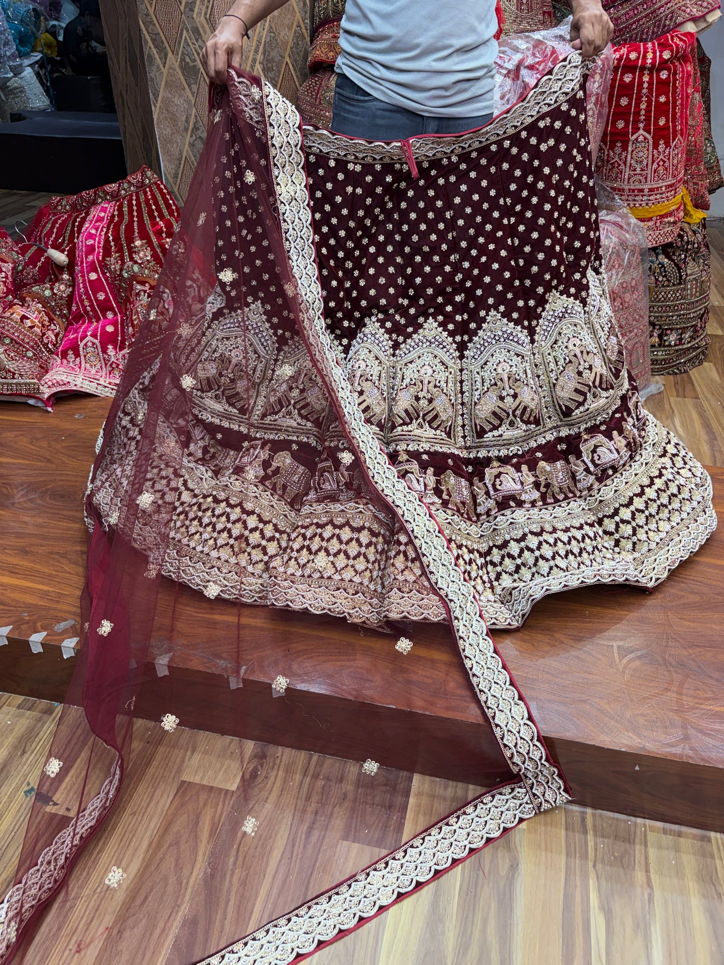 Maroon Doli Barat Heavy Ball Bridal Lehenga