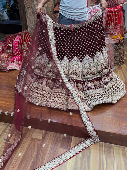Maroon Doli Barat Heavy Ball Bridal Lehenga