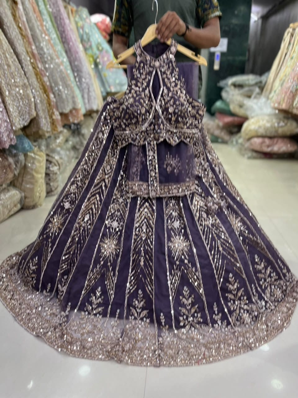 maroon purple red blue golden Crop Top Lehenga