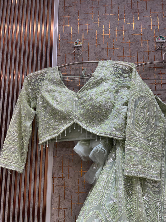 Green crop top Lehenga