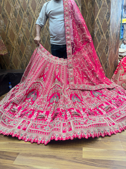 Fantastic Rani pink peacock bridal Lehenga