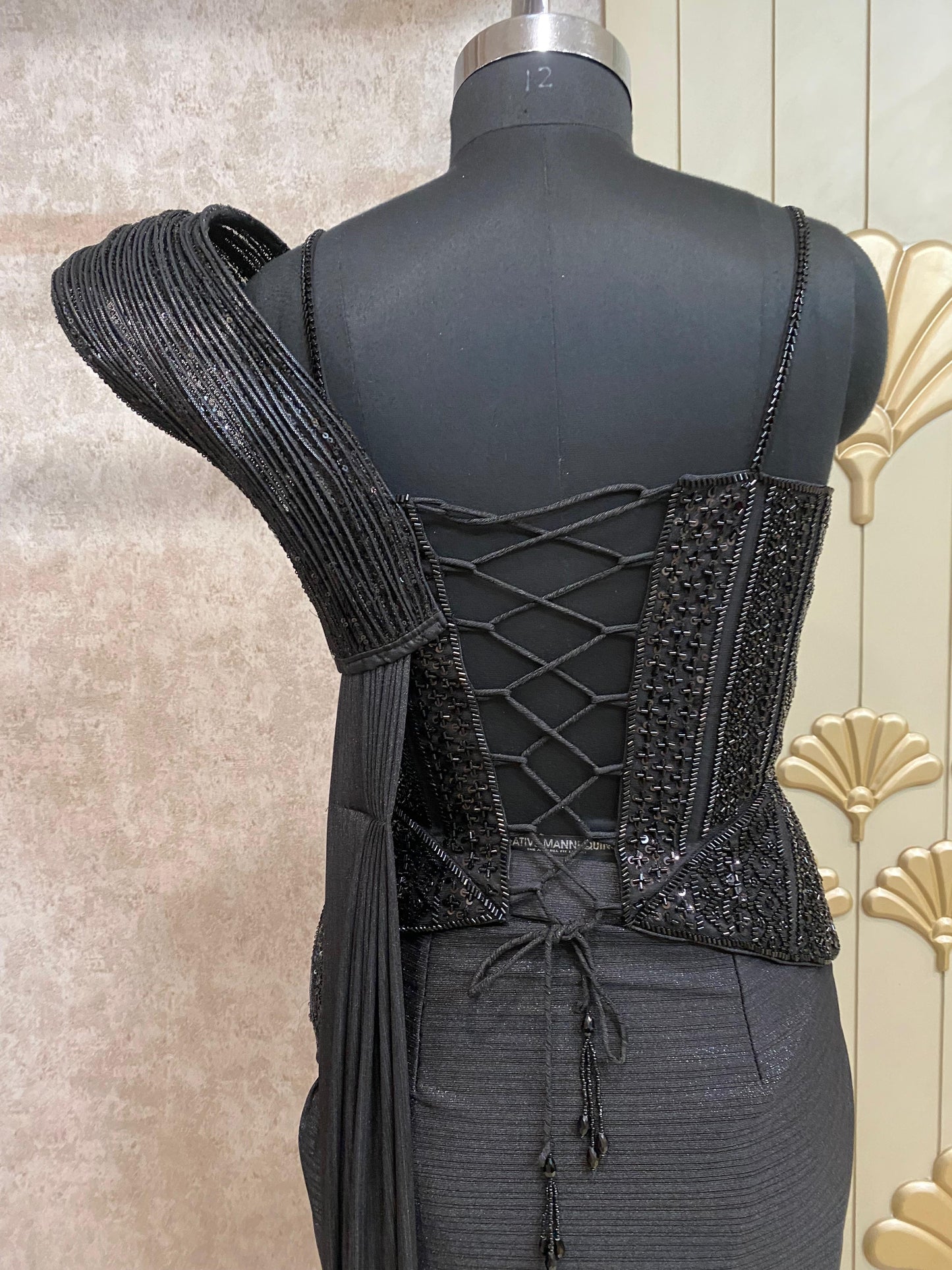 Black Designer Ready To Wear Drape Saree