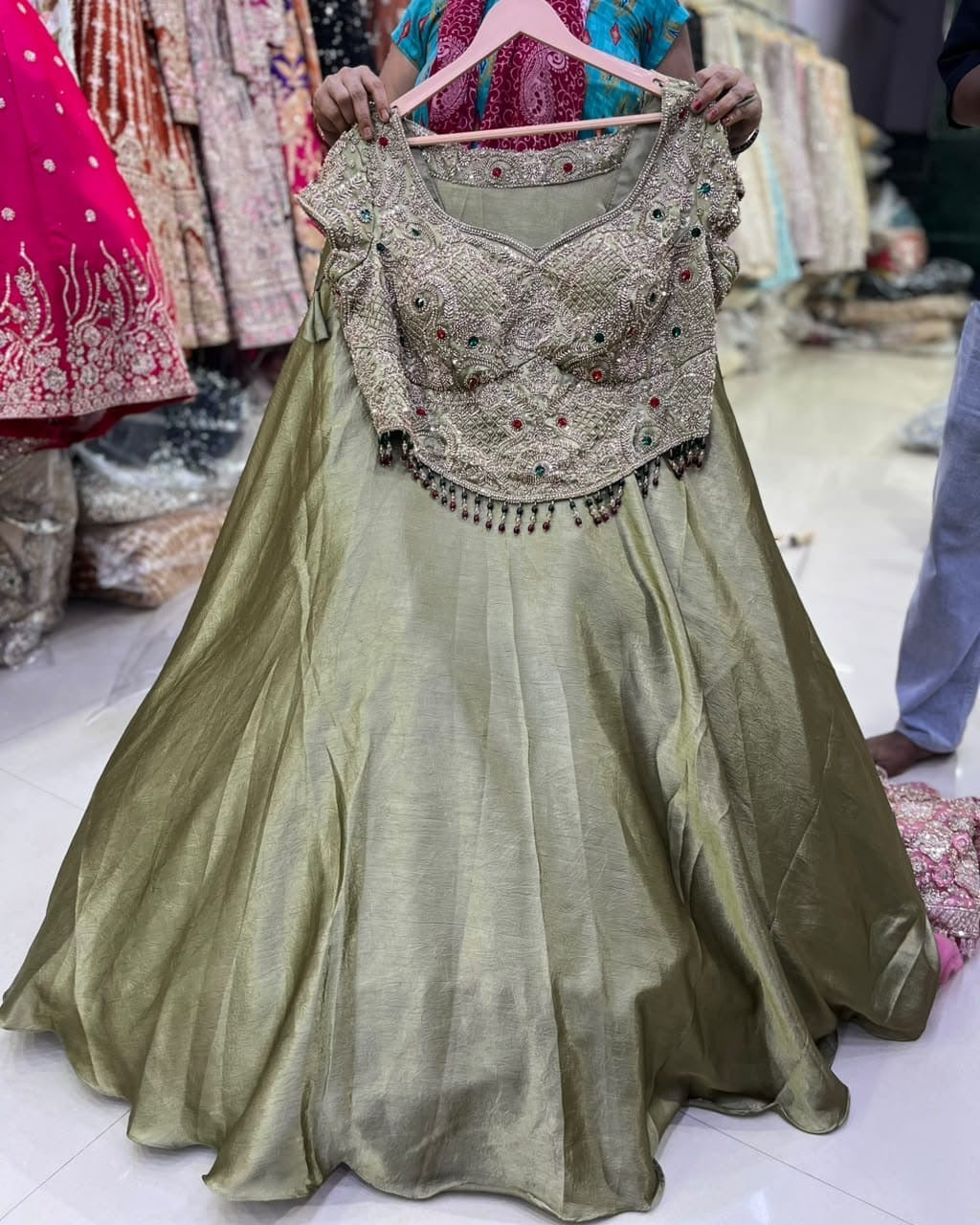 Pink Jewellery theme crop top lehenga