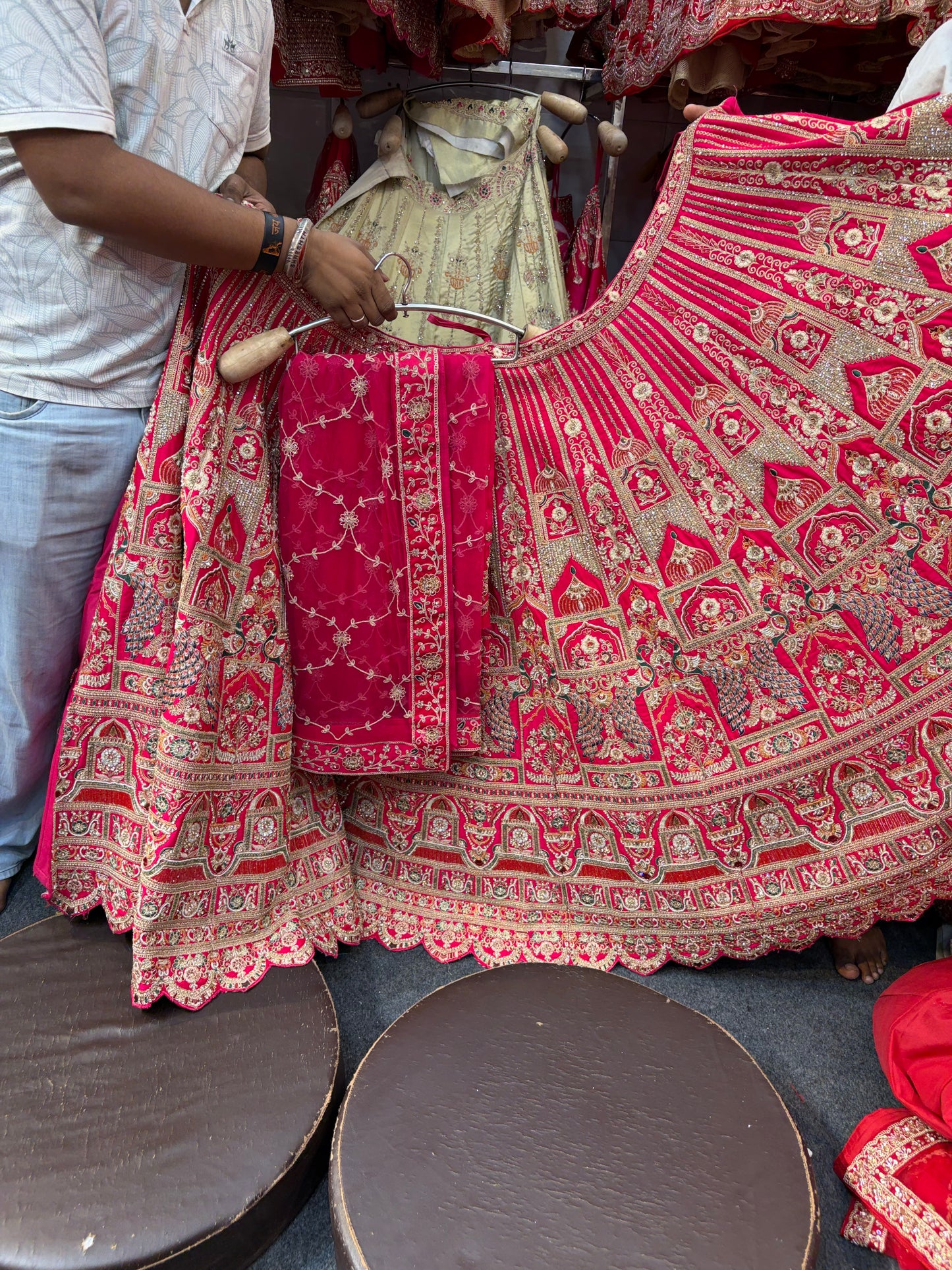 Rani Pink Peacock Designer Bridal Lehenga