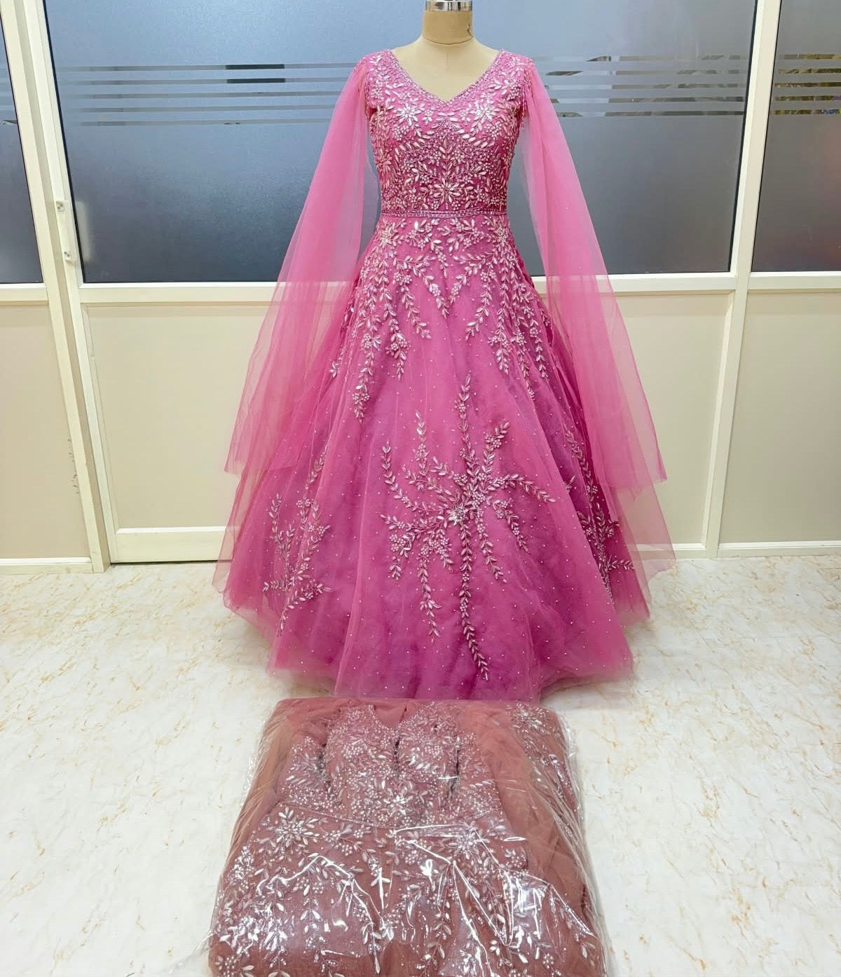 Pink light brown crop top lehenga