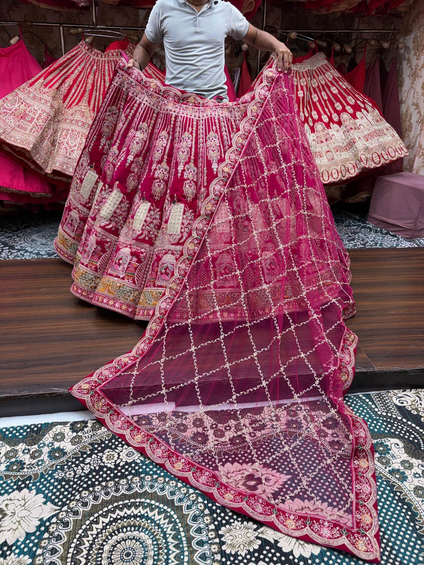 Rani Pink Doli Barat Ball Bridal Lehenga - Shopping World