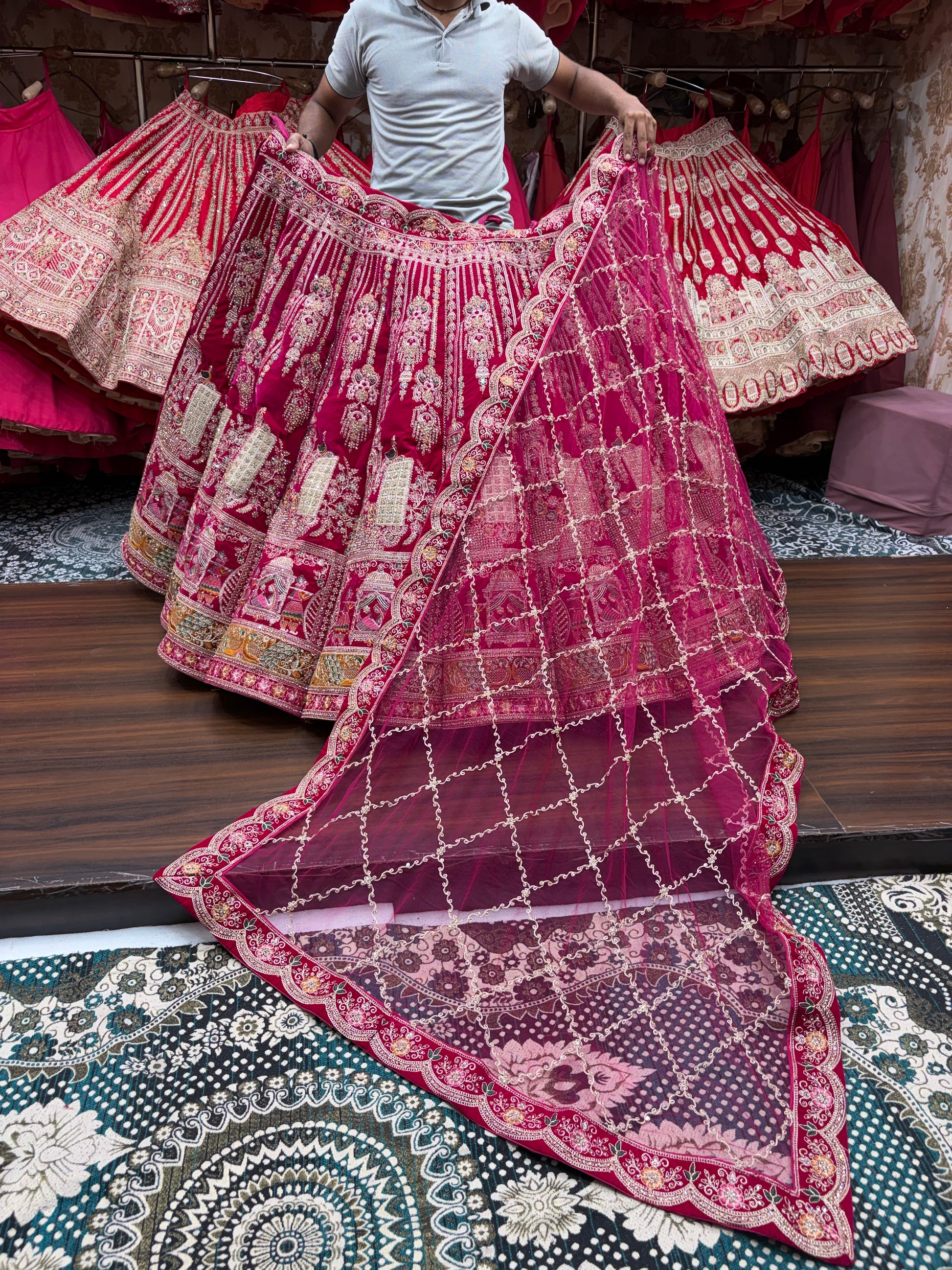 Rani Pink Doli Barat Ball Bridal Lehenga - Shopping World