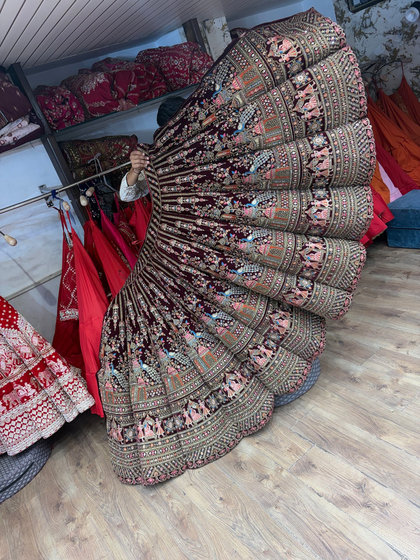 Dark Maroon Doli Barat Peacock Ball Bridal Lehenga