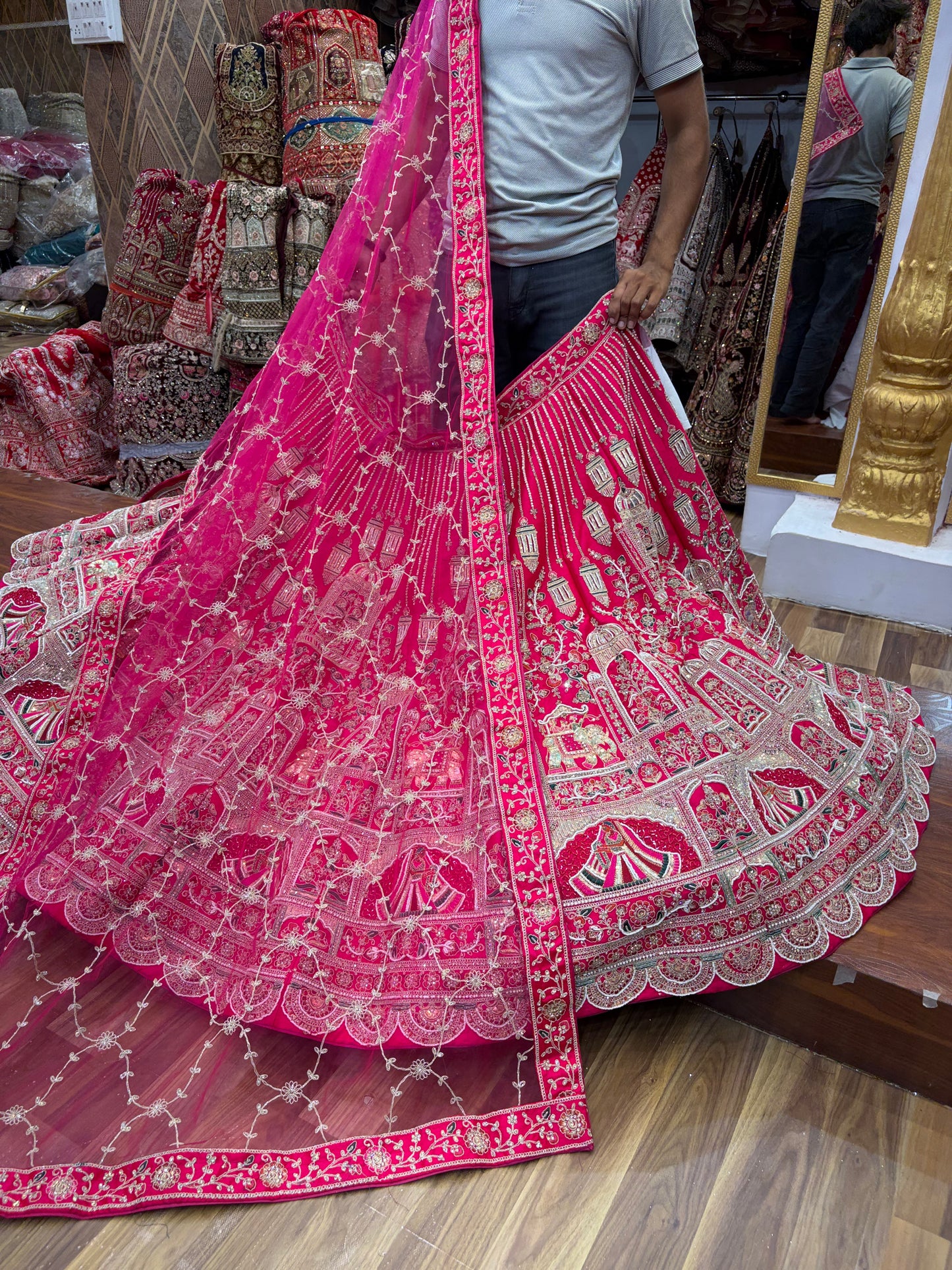 Rani Pink Peacock Designer Bridal Lehenga - Shopping World