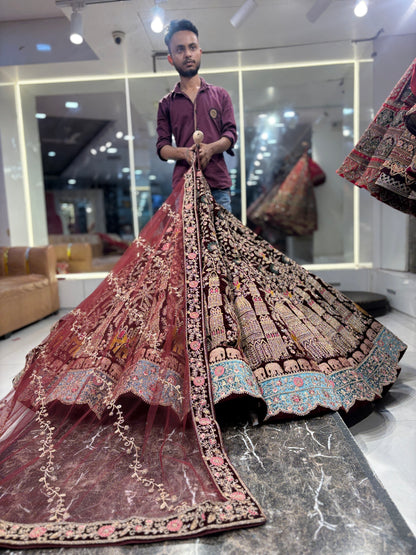 Beautiful Maroon ball bridal Lehenga