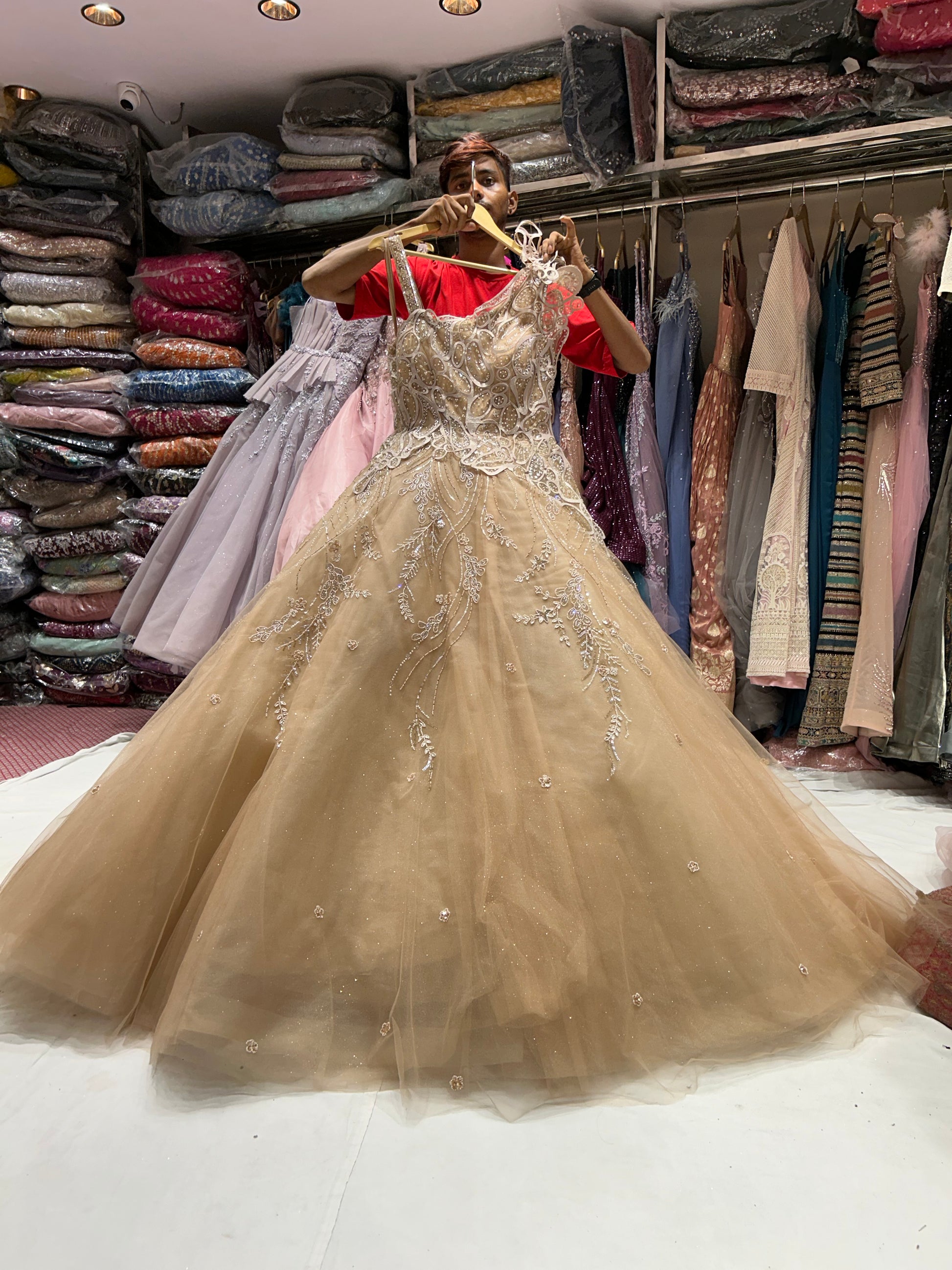 Stunning Light brown golden mustard Gown Shopping World Stunning Light brown golden mustard Gown Shopping World
