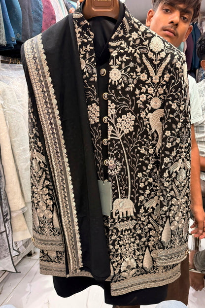 Black Colour Long Indo western Sherwani Mens Wear