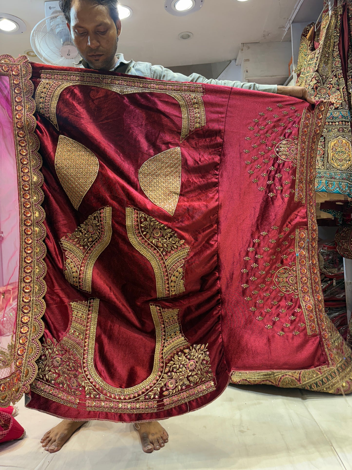 Attractive red pink maroon bridal Lehenga