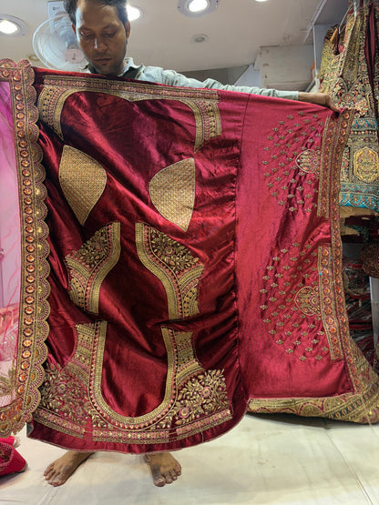 Attractive red pink maroon bridal Lehenga