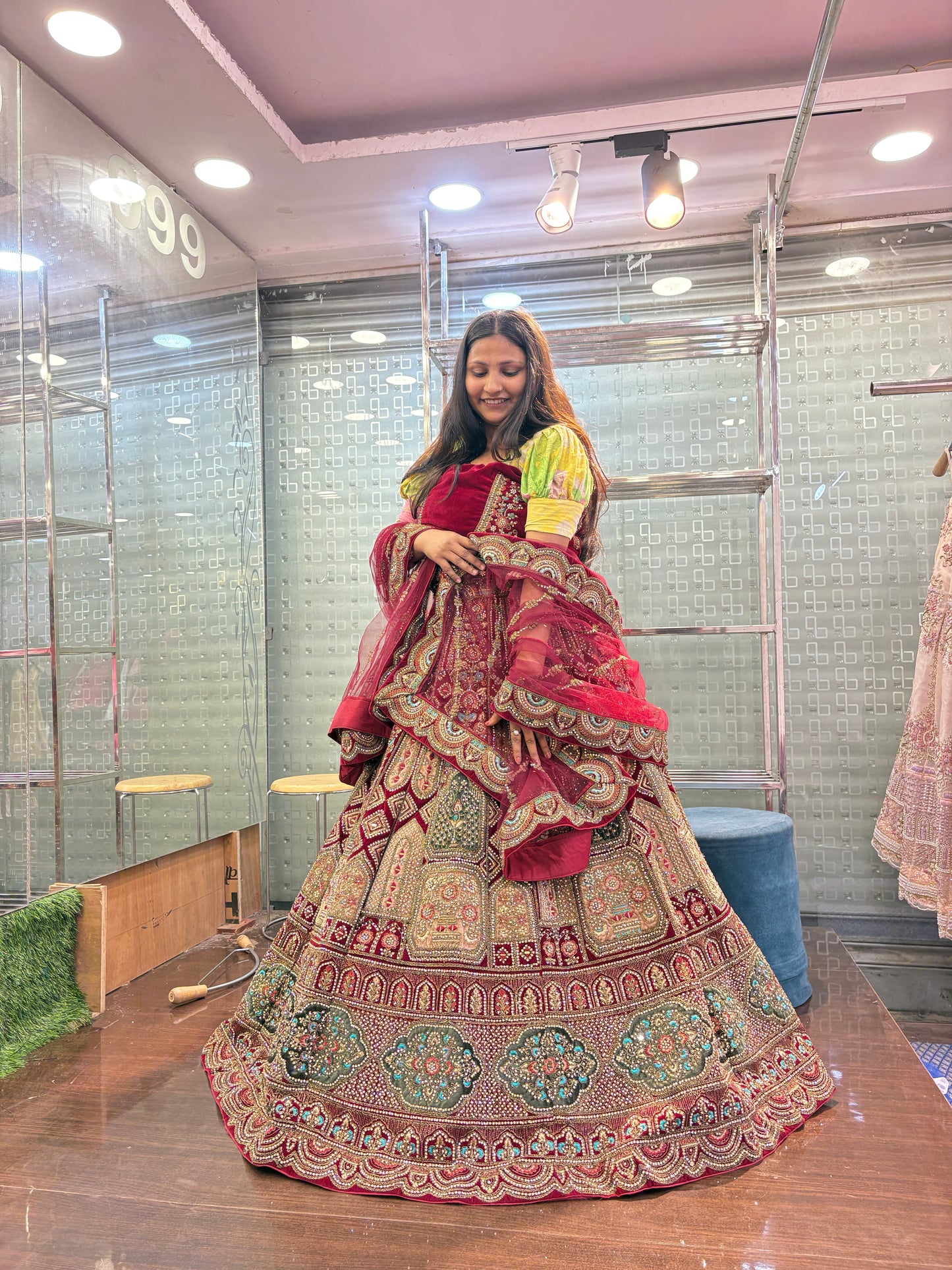 Attractive maroon bridal Lehenga happy customer