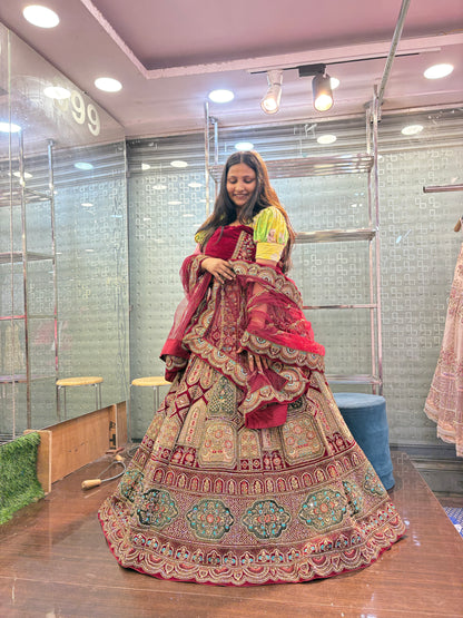 Attractive maroon bridal Lehenga happy customer