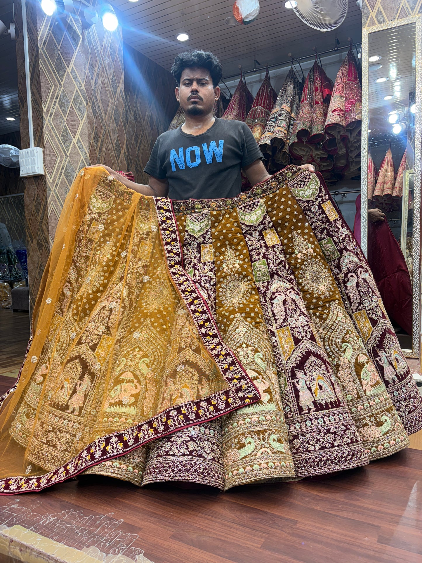 Astonishing multicolour gajraj doli barat ball bridal Lehenga