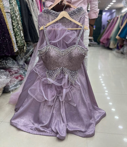 Lavender Fish Cut Crop Top Lehenga