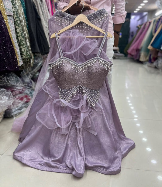 Lavender Fish Cut Crop Top Lehenga