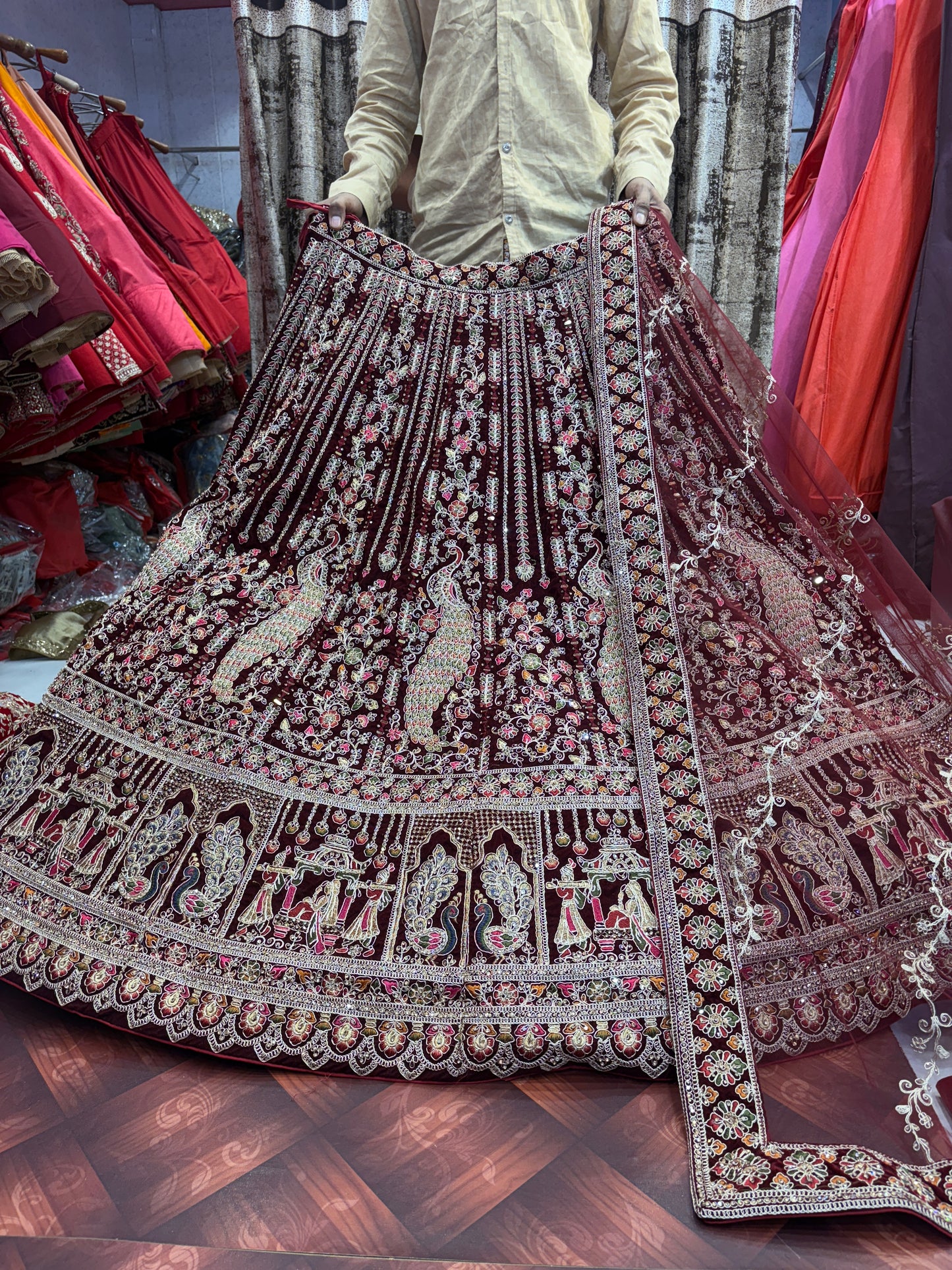 Fabulous maroon peacock bridal Lehenga