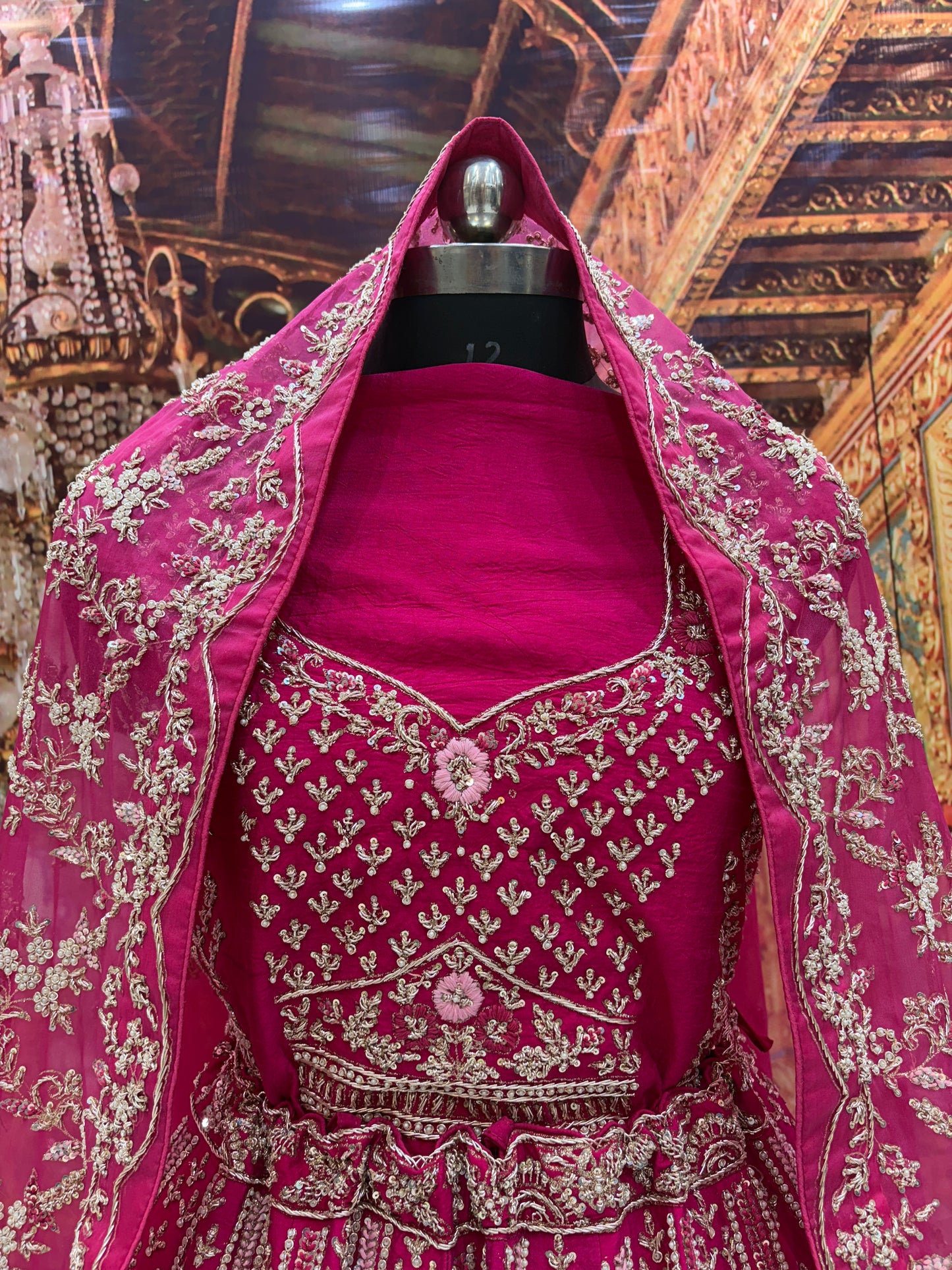 Eye catching rani pink peacock pure handwork heavy bridal Lehenga