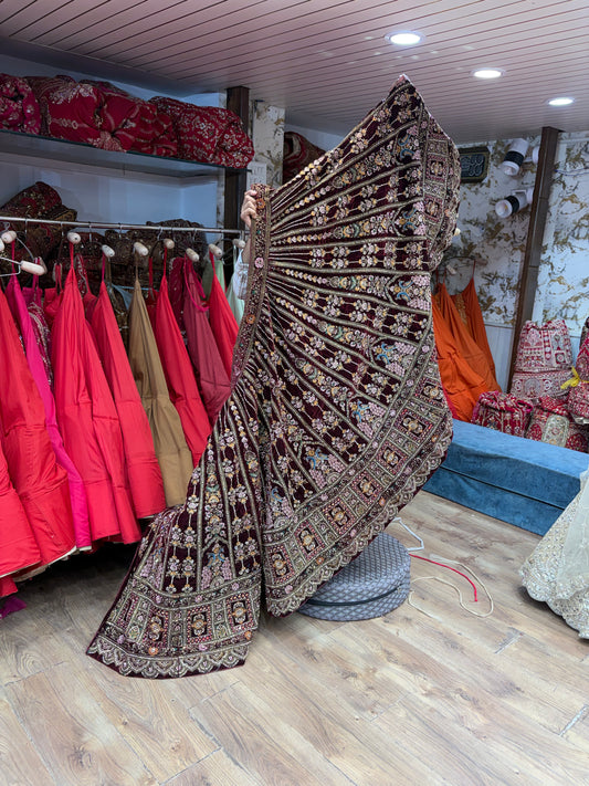 Dark Maroon Peacock Bridal Lehenga