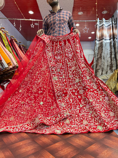 Lovely maroon pure handwork zardozi dabka lehenga